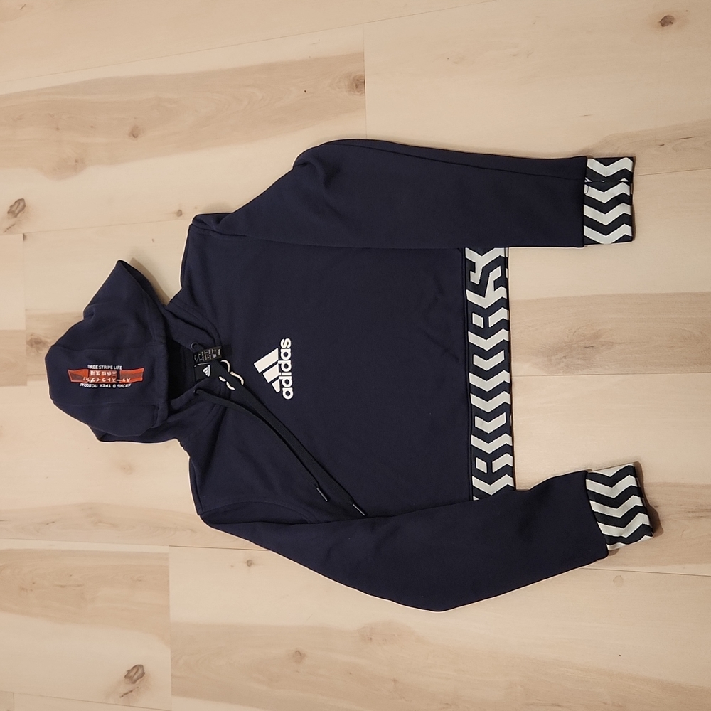 🔻Women's Adidas Originals Striped Cropped Hoodie Small Limited Edition - Picture 1 of 5